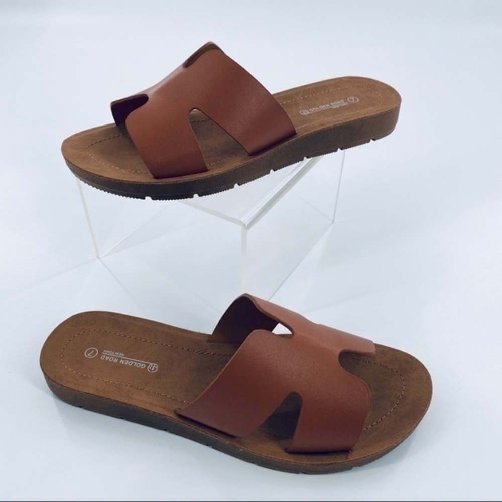 Tan Strap Slip On Suede Sandals